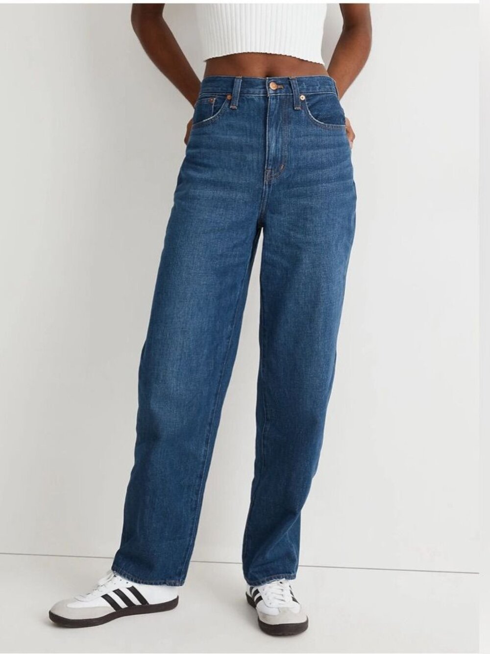 Madewell High Rise Baggy Straight Jeans in Dark Warn Indigo Wash Size 27P